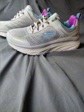 Skechers Light Gray Sneakers with Blue & Purple Accents